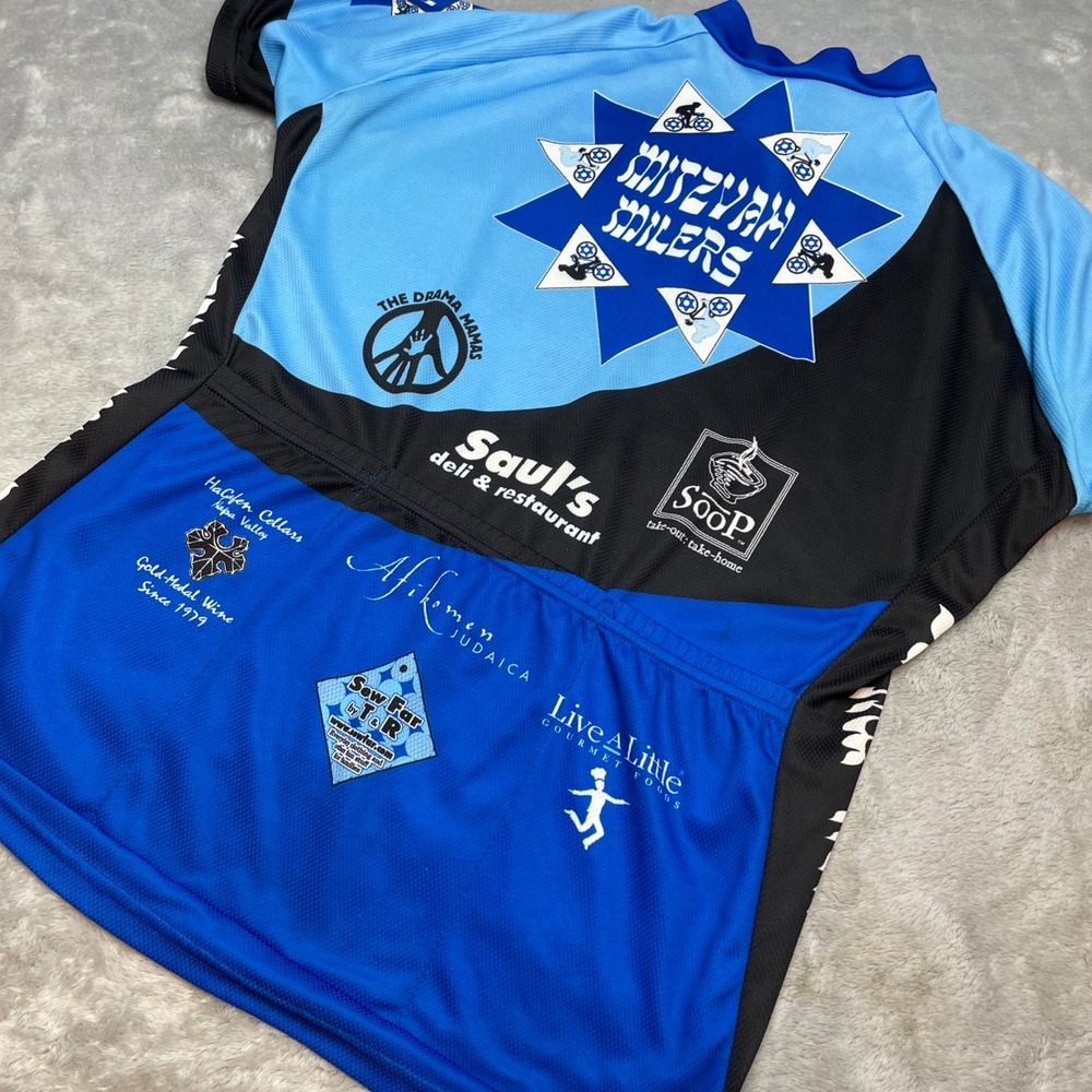 Voler Womens Athletic Cycling Jersey Sz XL Blue Mitzvah Milers Full Zip‎ Graphic